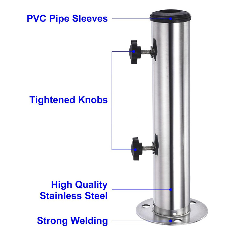 JH-Mech Patio Umbrella Base Mount Windsock Pole Base Bracket Deck Backyard Balcony Stainless Steel Umbrella Stand Base