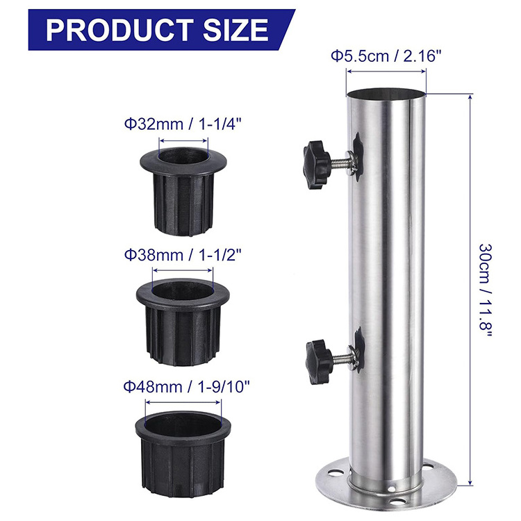 JH-Mech Patio Umbrella Base Mount Windsock Pole Base Bracket Deck Backyard Balcony Stainless Steel Umbrella Stand Base