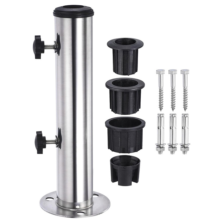 JH-Mech Patio Umbrella Base Mount Windsock Pole Base Bracket Deck Backyard Balcony Stainless Steel Umbrella Stand Base