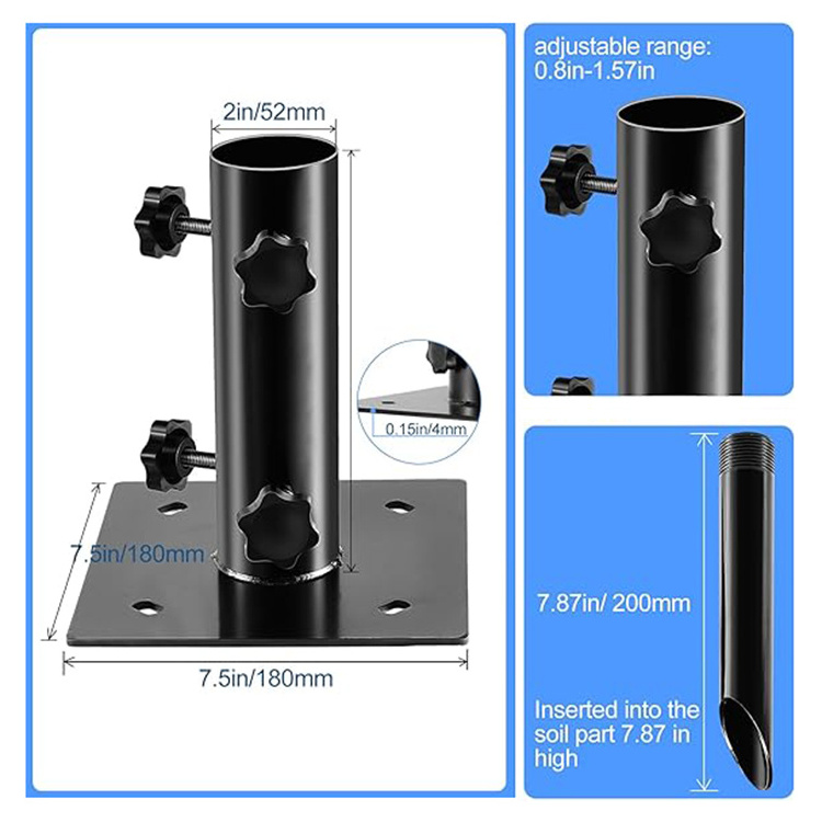 JH-Mech Outdoor with Ground Spike Fixing Decks Concrete Wooden Decks Lawns Mount Metal Umbrella Stand Base