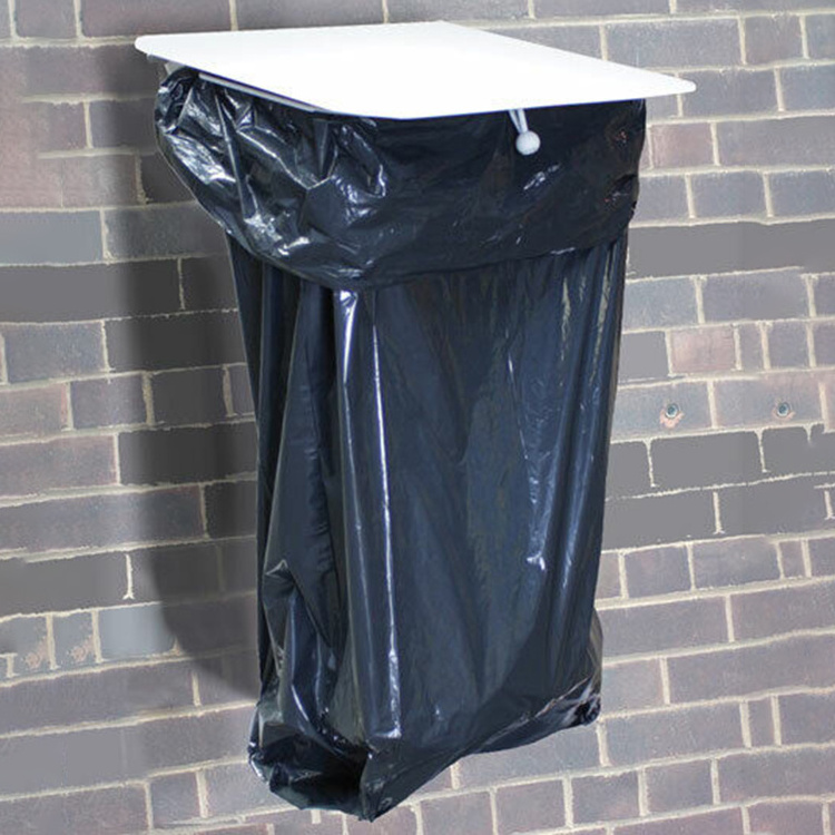 JH-Mech Hanging Garbage Bag Holder with Lid Indoor Wall Mounted Refuse Sack Holder Outdoor Metal Portable Trash Bag Rack