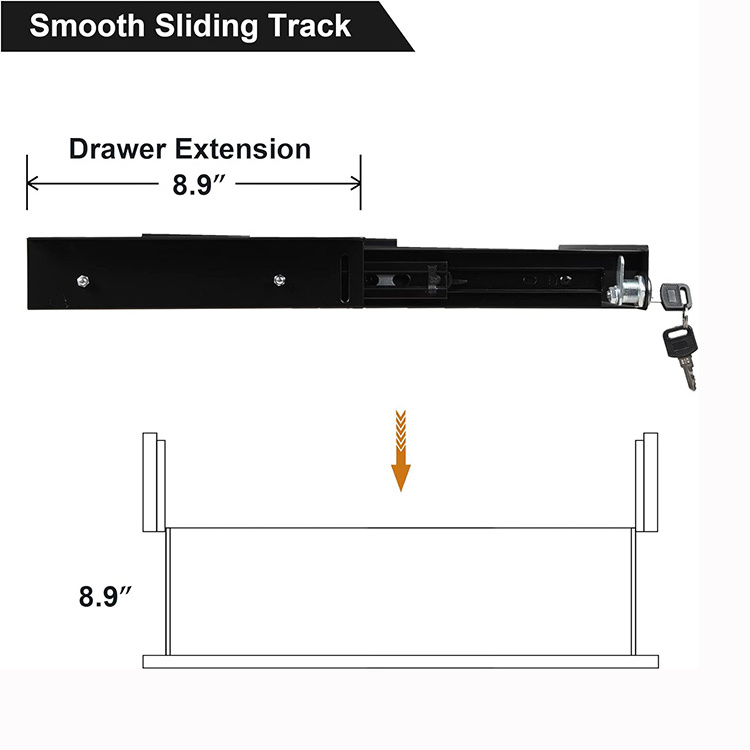 JH-Mech Office Mounted Sliding Metal Pencil Drawer Under Desk Pull-Out Drawer with Lock 11.8 inch Metal Under Desk Drawer