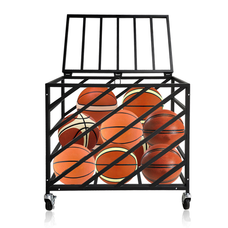 JH-Mech Basketball Rack Gymnasium Sports Ball Storage Huge Capacity Steel Black Soccer Ball Display Stand