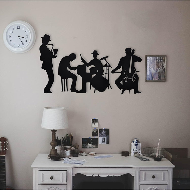 JH-Mech ODM Easy to Clean Waterproof Exquisite Musician Simple Jazz Theme Matte Black High Quality Iron Laser Cut Wall Art Decor