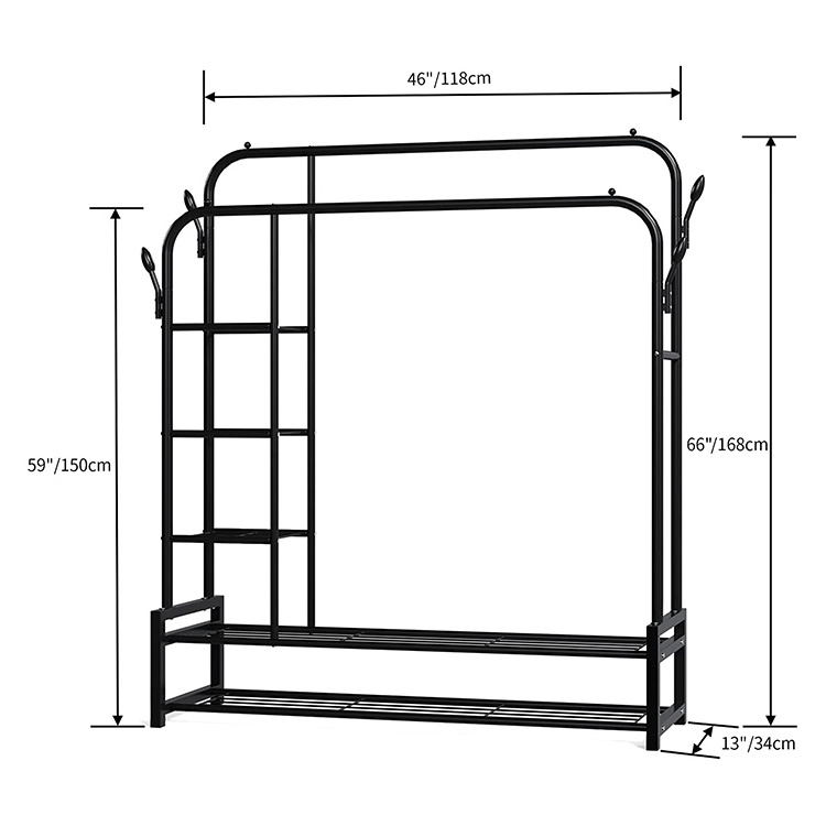 JH-Mech Heavy Duty Easy to Assemble Freestanding Sturdy and Durable Metal Clothes Stands Shoe Racks for Bedroom