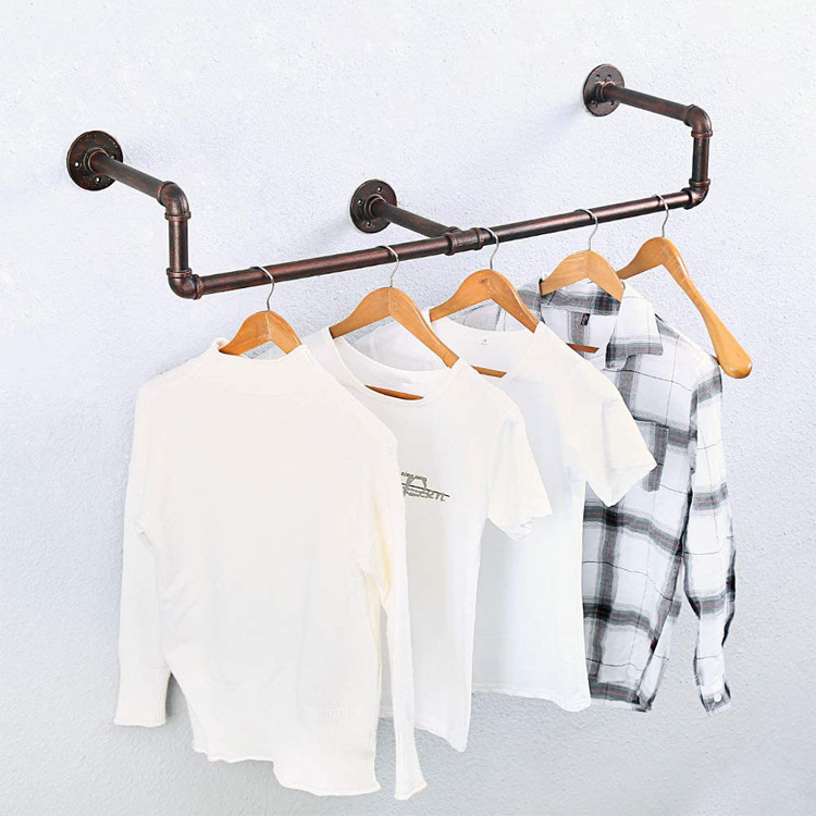 JH-Mech Steel Pipe Clothes Rail Industrial DIY Black Simple Houseware Pipe Fitting Clothing Rack