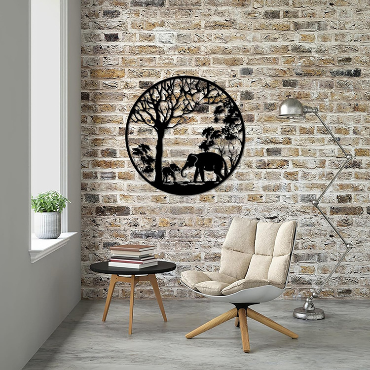 JH-Mech Easy to Hang Elephant Sculpture African Animals Lightweight Steel Laser Cut Metal Wall Art Decor