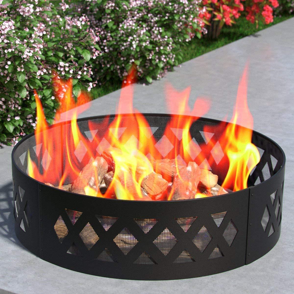 JH-Mech Custom 30 Inches Heavy Duty Steel Bonfire Liner Wood Burning Campfire Ring Metal Fire Pit Ring