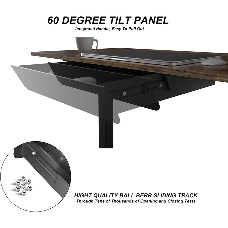 JH-Mech Under Desk Mounted Sliding Drawer 60 Degree Tilt Panel to Pull Out Large Storage Organizer Steel Under Desk Drawer