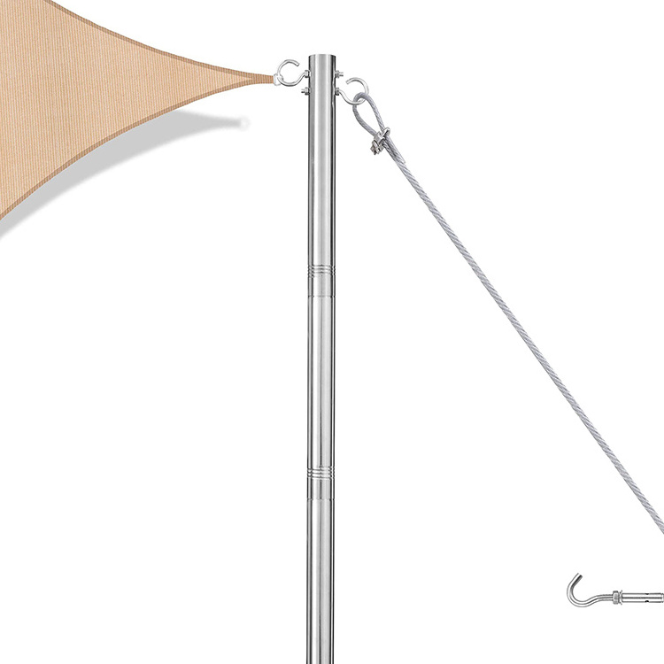 JH-Mech Shade Sail Canopy Pole Custom Heavy Duty Poles coated Stainless Steel Shade Sail Pole with Two Types of Hooks