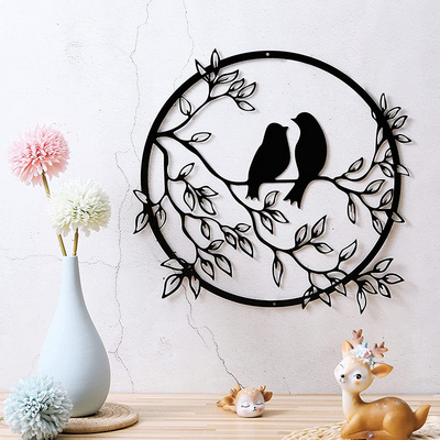 JH-Mech Wall Silhouette Bird on Tree Branch Black Metal Wall Art Decor for Living Room Garden Bedroom Office