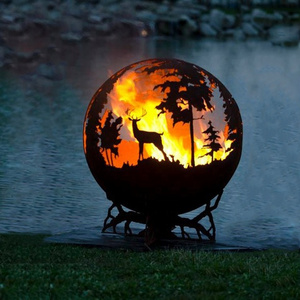 JH-Mech Custom Outdoor Decorative Wood Burning High Temperature Resistance Surface Treatment Laser Cutting Metal Fire Pit Sphere