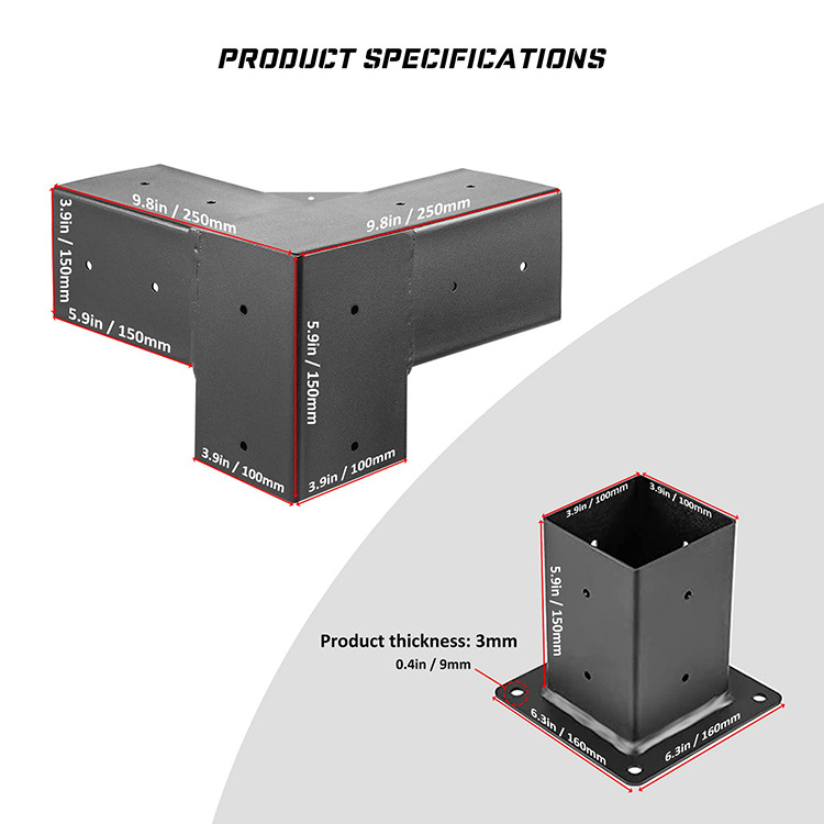 JH-Mech Easy to Install Outdoor Garden Stainless Steel Corner Extension Bracket for 4x4 Pergola Bracket Kit