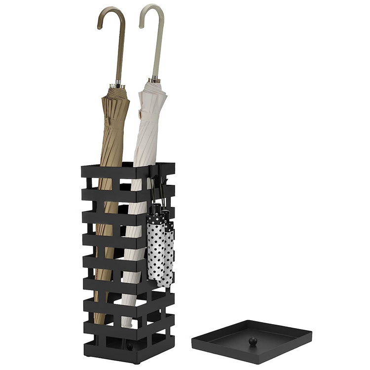 JH-Mech Umbrella Rack Stand Manufacturers Metal Indoor Home Decoration Umbrella Storage Rack with Removable Tray Umbrella Stands