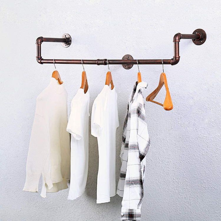 JH-Mech Steel Pipe Clothes Rail Industrial DIY Black Simple Houseware Pipe Fitting Clothing Rack