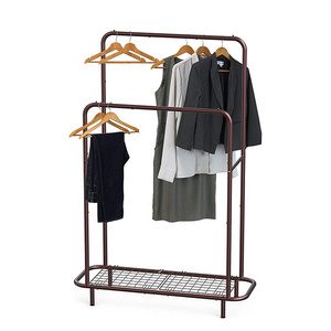 JH-Mech Easy to Assemble Durable Design with Bottom Shelves Bronze Clothing Stand Metal Garment Display Rack