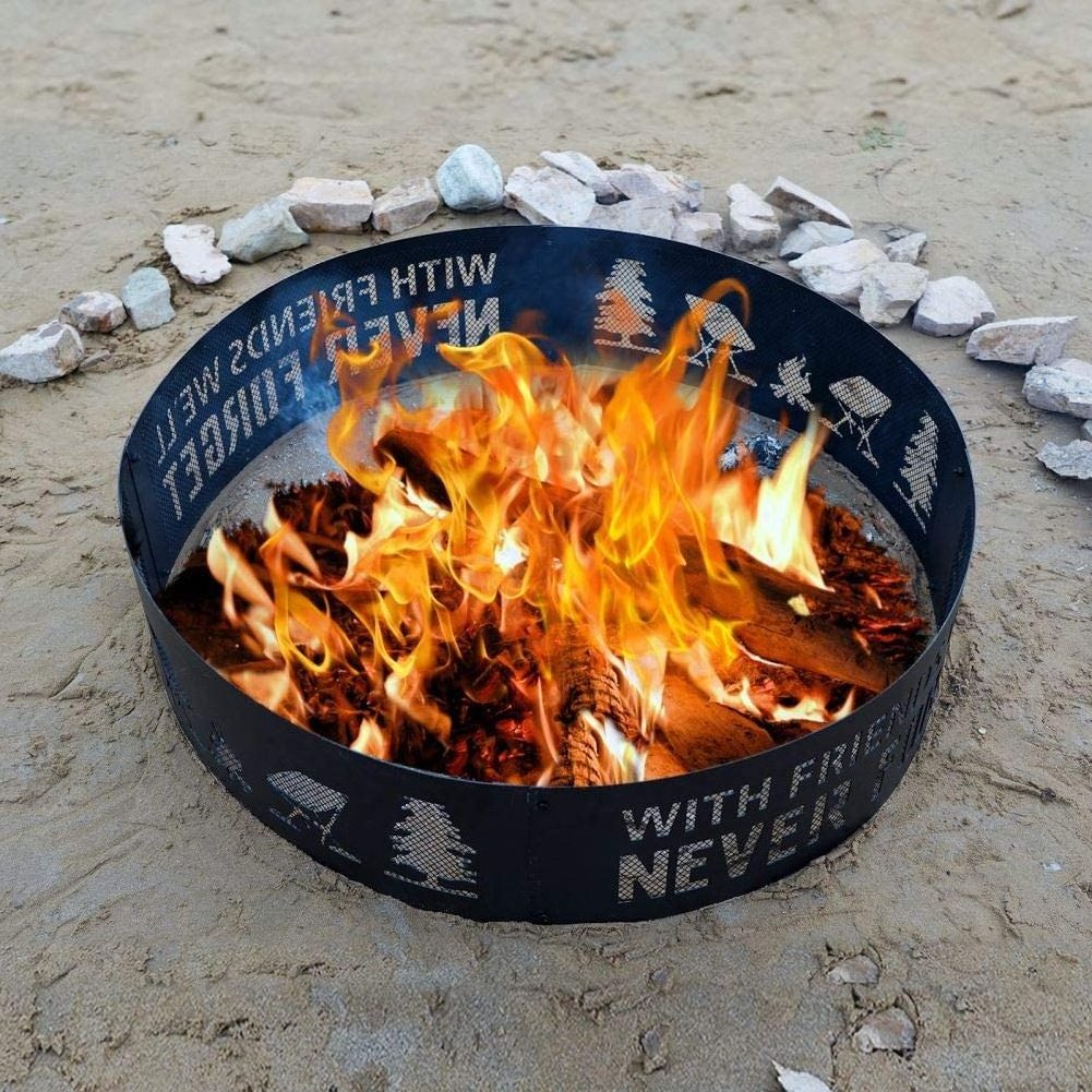 JH-Mech Custom 30 Inches Heavy Duty Steel Bonfire Liner Wood Burning Campfire Ring Metal Fire Pit Ring