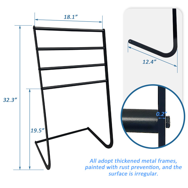 JH-Mech Modern Towel Display Rack Matte Black 4-Tier Metal Floor Freestanding Towel Rack