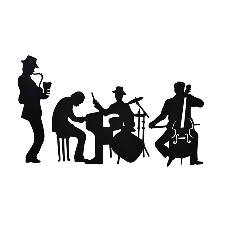 JH-Mech ODM Easy to Clean Waterproof Exquisite Musician Simple Jazz Theme Matte Black High Quality Iron Laser Cut Wall Art Decor