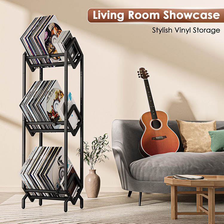 JH-Mech 3-Tiers Compact Storage Solution Sleek and Practical Design Sturdy Construction Metal Record Player Stand