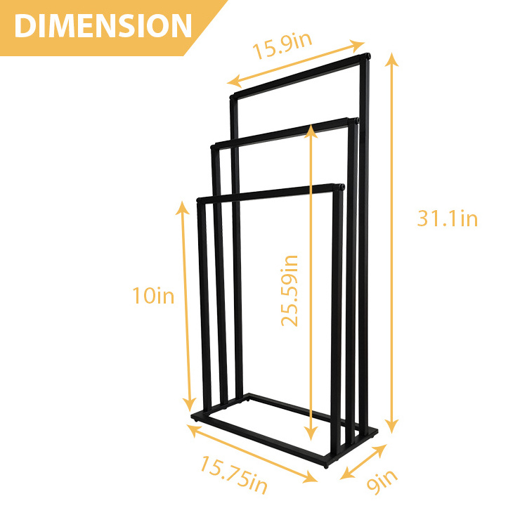 JH-Mech New Portable Hotel Shower Room lavatory Tall Metal square Freestanding 3 Tier Towel Rack