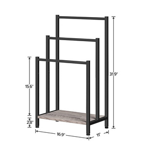 JH-Mech Elegant Industrial Greige and Black Freestanding Attention to Details Stand Stainless Steel Towel Rack for Bathroom