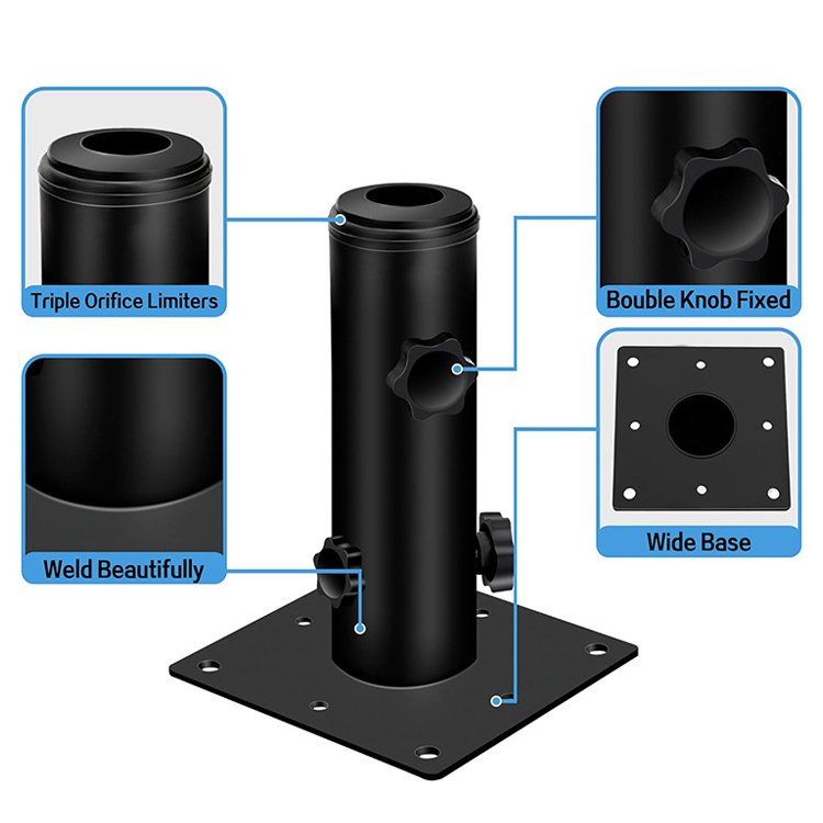 JH-Mech Outside Patio Umbrella Holder with Floor Spike Fixing Suitable for Soft Hard Grounds Carbon Steel Umbrella Base