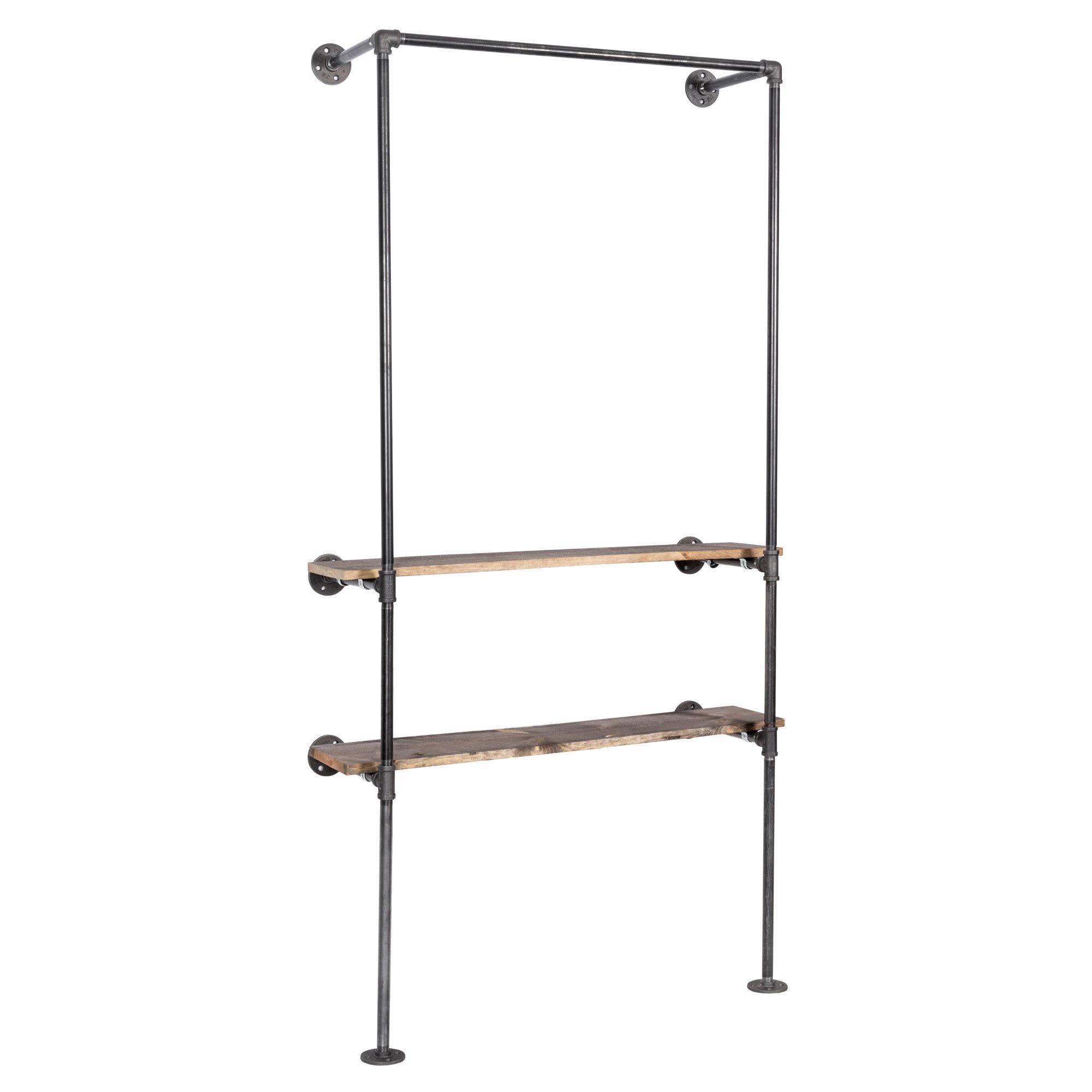 JH-Mech Clothing Rack Display Wood Shelves Design With Metal Pipe Clothing Rack Clothing Store Display Racks