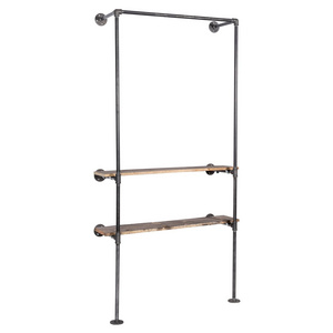 JH-Mech Clothing Rack Display Wood Shelves Design With Metal Pipe Clothing Rack Clothing Store Display Racks