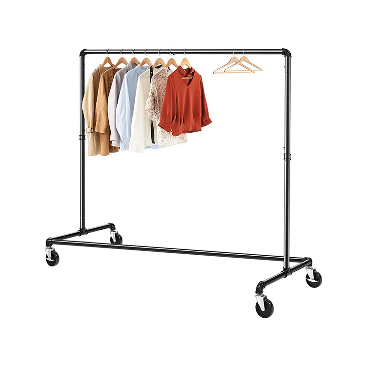 JH-Mech Custom Versatile Design Easy to Assemble Z Base Heavy Duty Sturdy Metal Industrial Pipe Clothing Rack