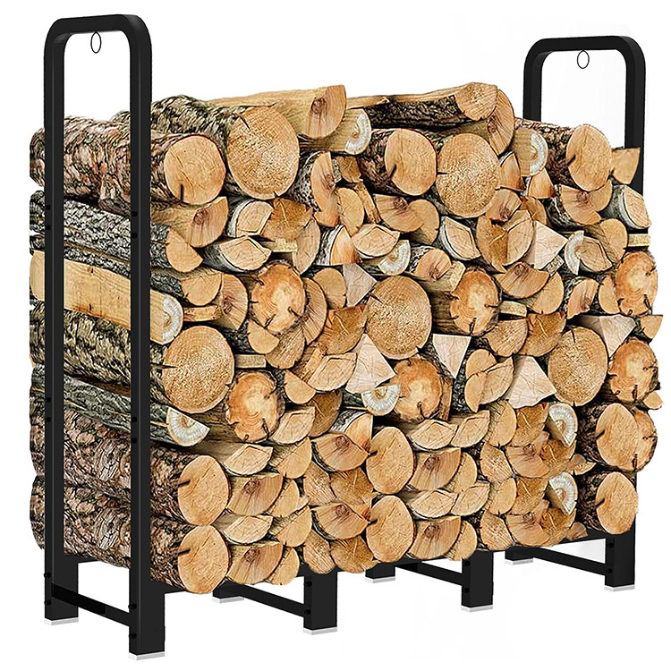 JH-Mech ODM Courtyard 4 Feet Outdoor Indoor Fire Wood Holder Capacity 650 lbs Powder-Coated Metal Firewood Log Rack