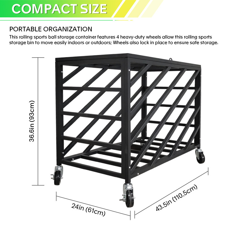 JH-Mech Basketball Rack Gymnasium Sports Ball Storage Huge Capacity Steel Black Soccer Ball Display Stand