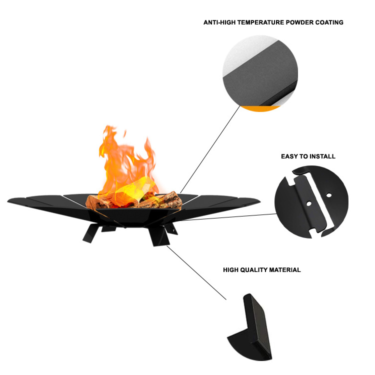 JH-Mech Fire Pit Bowl Cast Iron With Heat-Resistant Coating Outdoor Fire Pits