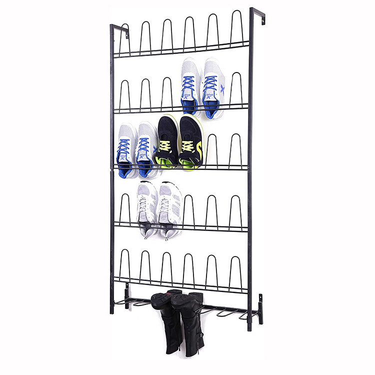 JH-Mech Custom Shoe Wader Hanger Storage Organizer Easy Installation Durable 4 Pairs Wall Mounted Metal Wire Boot Rack