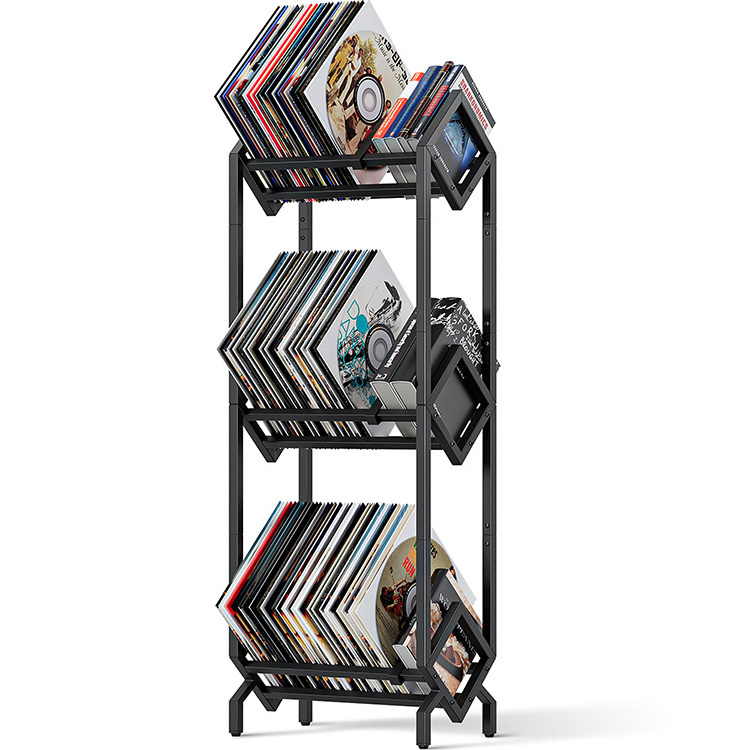 JH-Mech 3-Tiers Compact Storage Solution Sleek and Practical Design Sturdy Construction Metal Record Player Stand