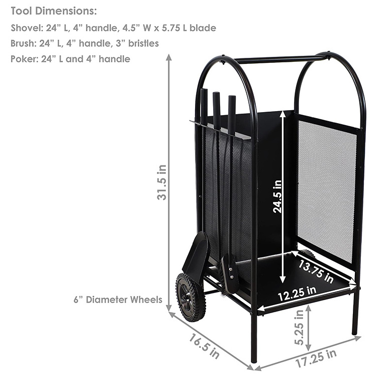 JH-Mech OEM Log Trolley Functional Courtyard Heavy-Duty 0.8MM Thickness Lumber Storage Carrier Carbon Steel Firewood Log Cart