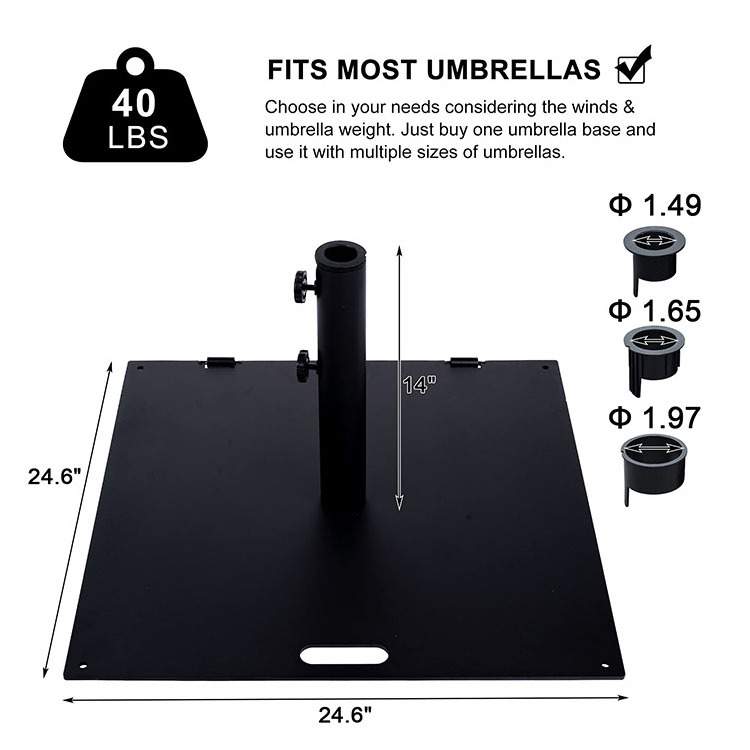 JH-Mech Black Outdoor Updated Movable Rolling Heavy Duty Square Steel Plate Stand 40 Lbs Patio Umbrella Stands