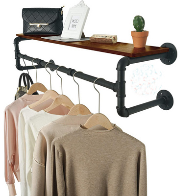 JH-Mech Pipe Clothing Rack Industrial Style Clothes Metal Pipe Clothes Holder Industrial Wall Mounted Pipe Clothes Hanging Bar