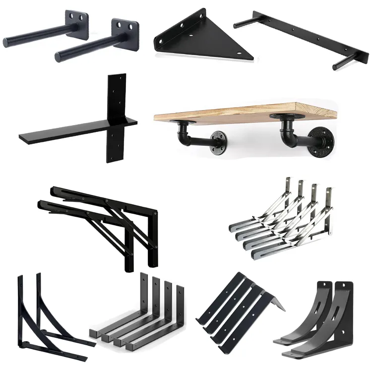 JH-Mech Heavy Duty Triangle Twisted Wall Shelf Bracket Black Metal Floating Shelf Bracket