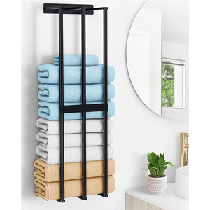 JH-Mech Bath Towel Holder Stand for Blanket Rack Big Capacity Metal Black Coating Wall Towel Rack