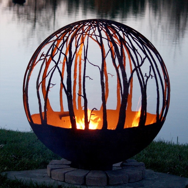 JH-Mech Custom 900 mm OEM Artwork Outdoor Wood Burner Patio Fire Pits Sphere