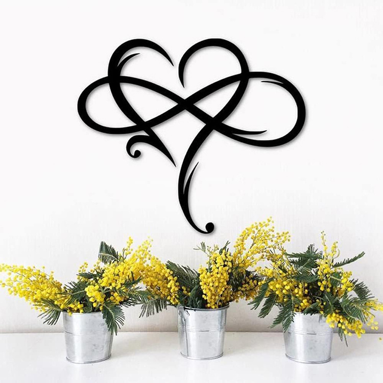 JH-Mech Easy to Install Romantic Design Infinity Heart Love Sign Black Steel Material Laser Cutting Metal Wall Art