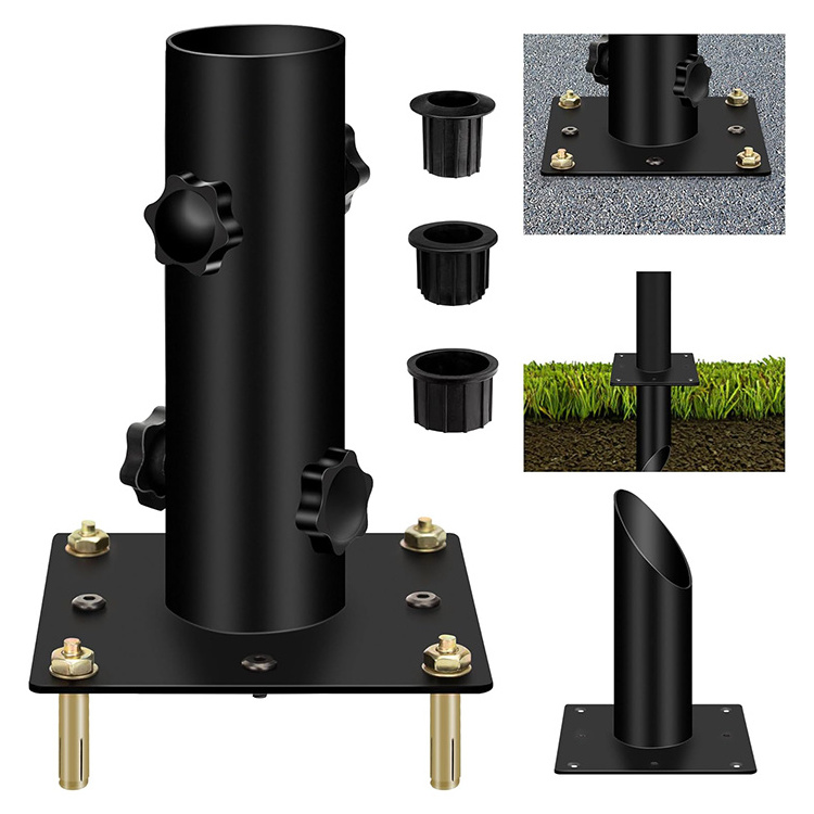 JH-Mech Outside Patio Umbrella Holder with Floor Spike Fixing Suitable for Soft Hard Grounds Carbon Steel Umbrella Base