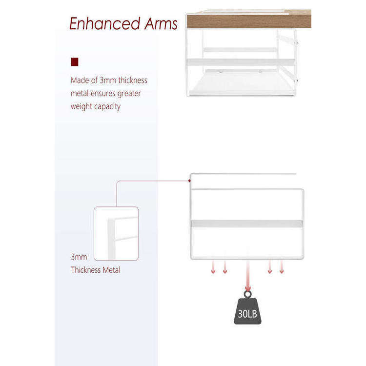 JH-Mech Undershelf Organizer OEM Wall Mounted Durable Single Pack White Steel Under Shelf Storage Rack