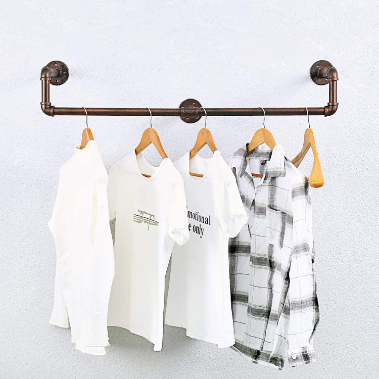 JH-Mech Steel Pipe Clothes Rail Industrial DIY Black Simple Houseware Pipe Fitting Clothing Rack