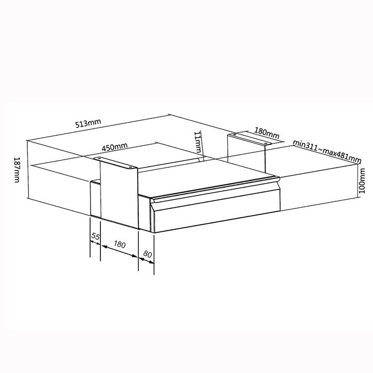 JH-Mech Under Desk Pull-Out Drawer Easy to install High Loading Capacity Heavy Duty Steel Under Desk Drawer Metal