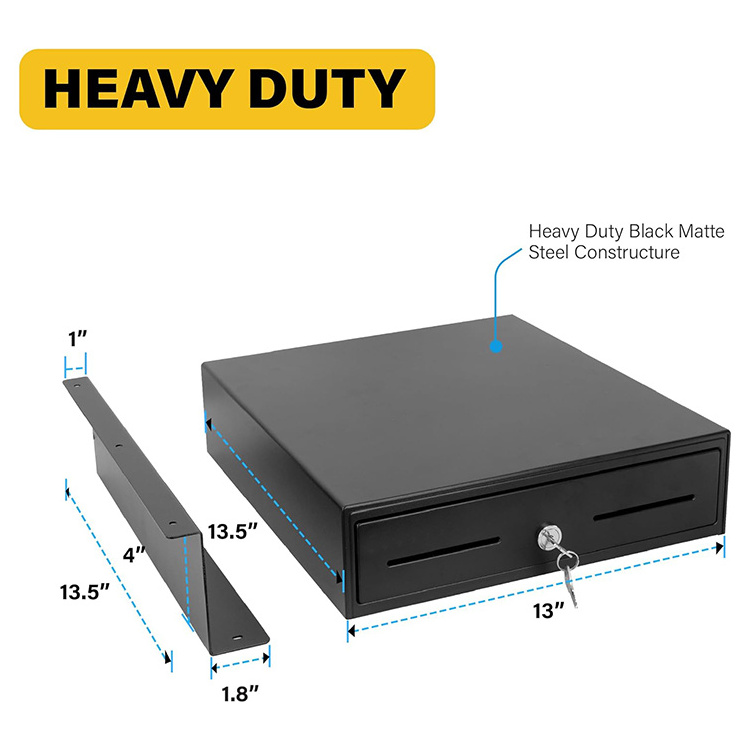 JH-Mech Heavy Duty 13 inch Black Push Open Cash Drawer Under Counter Mounting Bracket Metal Under Desk Drawer