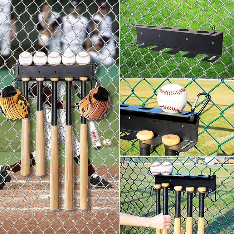 JH-Mech Baseball Bat Rack Custom Indoor Wall Mounted Bending 2-Layer Black Powder Coated Steel Baseball Bat Display Rack