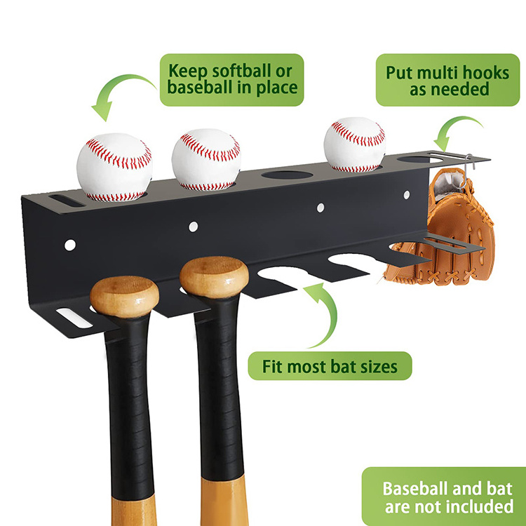 JH-Mech Baseball Bat Rack Custom Indoor Wall Mounted Bending 2-Layer Black Powder Coated Steel Baseball Bat Display Rack