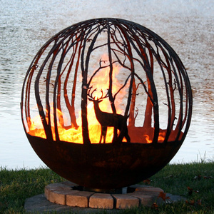 JH-Mech Customized Image Laser Cutting Flat Plate Globe Patio Fire Pits Burning Wood or Charcoal